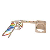 Katehaa - Twee Houten Speelkubus met Glijbaan/Klimhelling en Ladder - Regenboog (Set van 4)