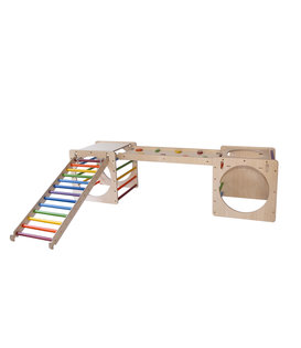 Twee Houten Speelkubus met Glijbaan/Klimhelling en Ladder - Regenboog (Set van 4)