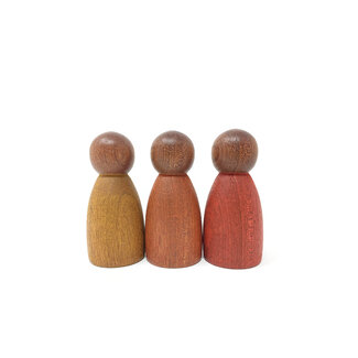 Grapat Houten Nins Poppetjes - Warme kleuren- Donker (set van 3)