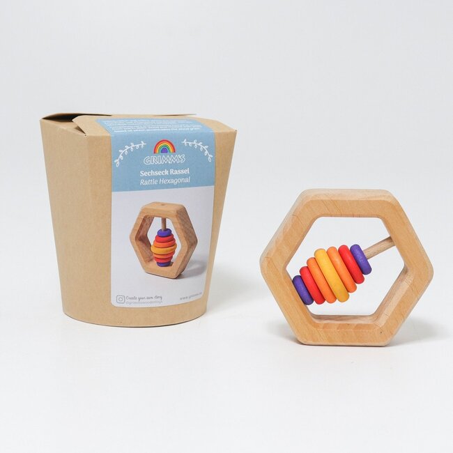 Grimm's - Houten Rammelaar Zeshoekig - Gekleurd