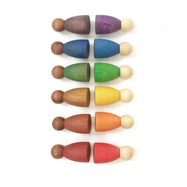 Grapat - Houten Nins Poppetjes - Warme kleuren- Donker (set van 3)