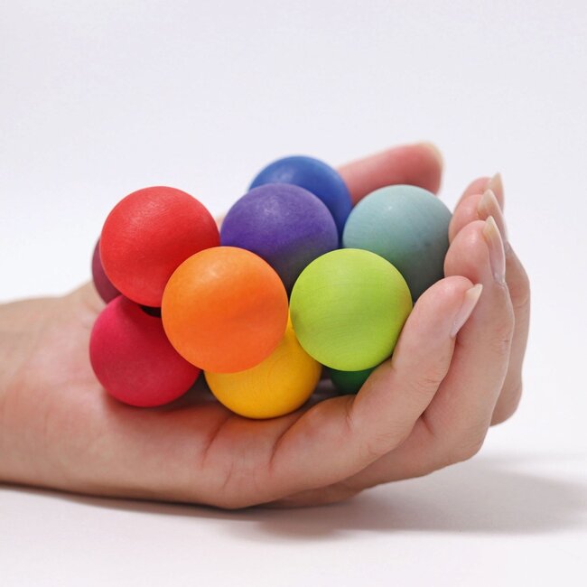 Grimm's - Houten Rammelaar en Bijtring Kralen - Regenboog