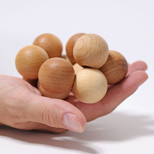 Grimm's - Houten Rammelaar en Bijtring Kralen - Naturel