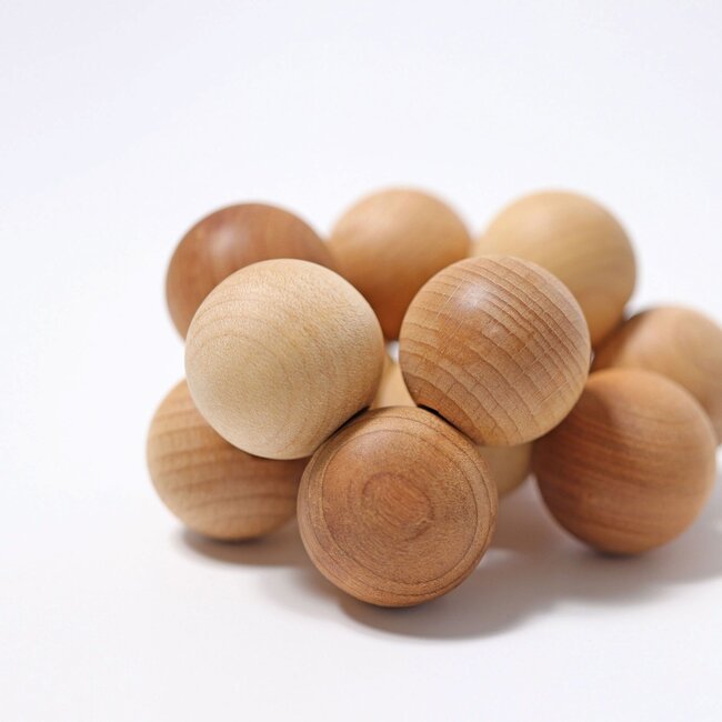 Grimm's - Houten Rammelaar en Bijtring Kralen - Naturel