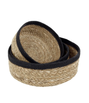 Seagrass - Gevlochten Manden Rond Set (3-delig) - Zwart