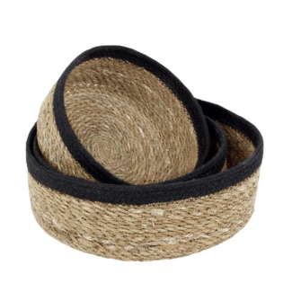 Dixie Seagrass - Gevlochten Manden Rond Set (3-delig) - Zwart