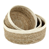 Seagrass- Gevlochten Manden Rond Set (3-delig) - Créme