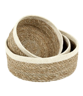 Seagrass - Gevlochten Manden Rond Set (3-delig) - Créme