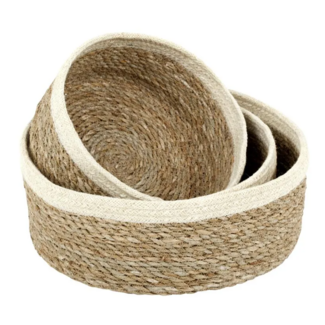 Dixie Seagrass - Gevlochten Manden Rond Set (3-delig) - Créme
