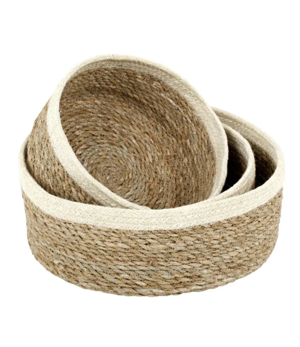 Dixie Seagrass- Gevlochten Manden Rond Set (3-delig) - Créme