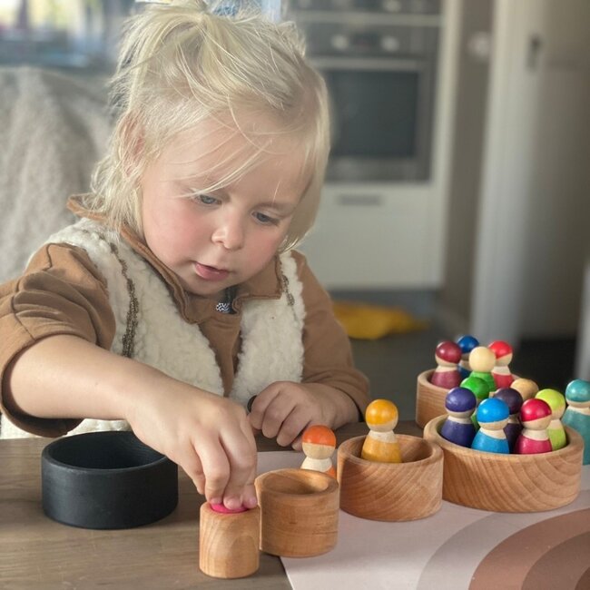 Grimm's - Houten Vriendjes in Bakjes - Regenboog (7 stuks)