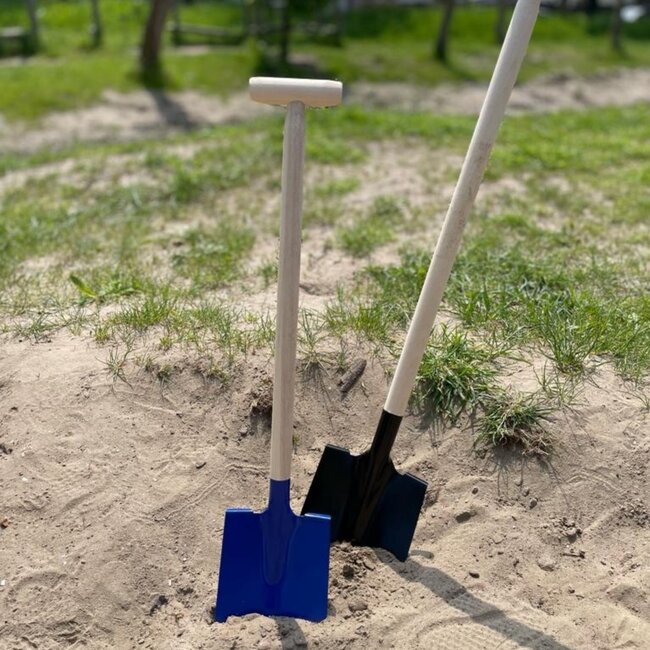 Ideal Toys - Metalen Blauwe Schep - Rechte schep met Houten Steel (60 cm)