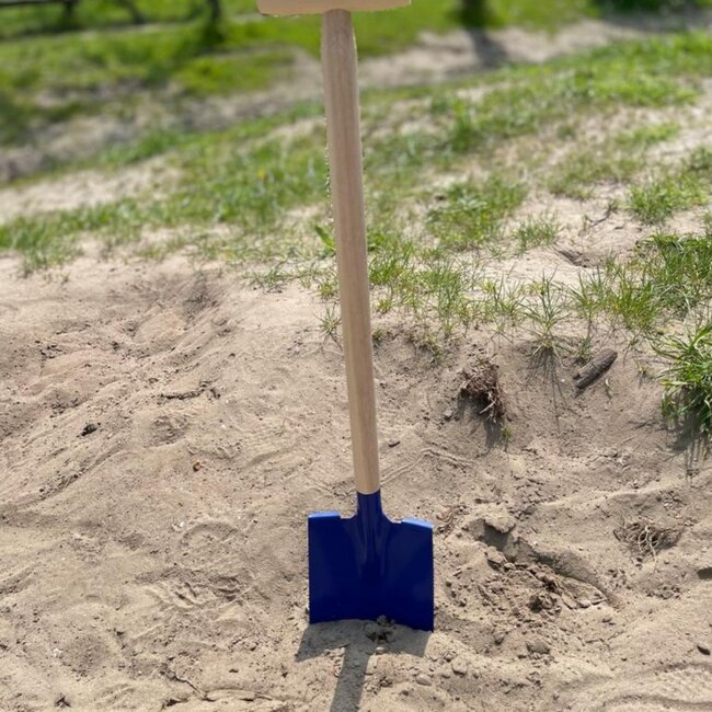 Ideal Toys - Metalen Blauwe Schep - Rechte schep met Houten Steel (60 cm)