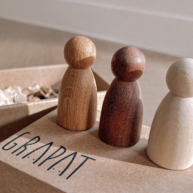 Grapat - Houten Nins Poppetjes -  Naturelkleur (set van 3)