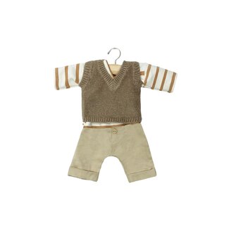 Minikane Poppen Kledingset - Gestreepte Trui, Bruine Gilet & Beige Broek