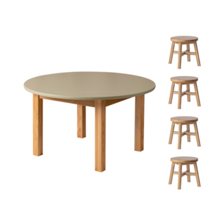 Kids By Design Tafel Rond Set Sage Groen (Ø 90cm ) - BSO (5-delig)