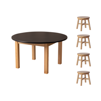 Kids By Design Tafel Rond Set Zwart (Ø 90cm ) - BSO (5-delig)