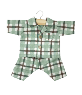 Poppen Kledingset - Pyjama Groen Geruit (pop 34 cm)