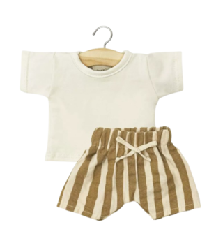 Poppen Kledingset - Gestreepte Broek en Ecru Shirt (pop 34 cm)