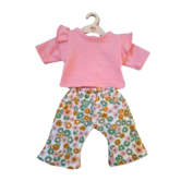 Hollie - Poppen Kledingset - Broek en Shirt - Flared Pink Flowerpower