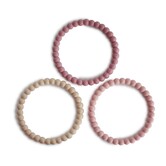 Mushie Pearl Bracelet Bijtring - Linen, Peony & Pale Pink (set van 3)