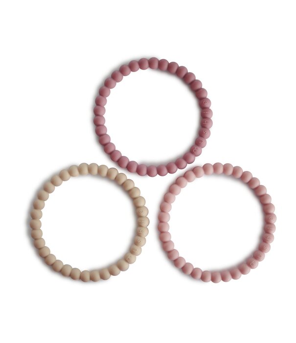 Mushie Mushie Pearl Bracelet Bijtring - Linen, Peony & Pale Pink (set van 3)