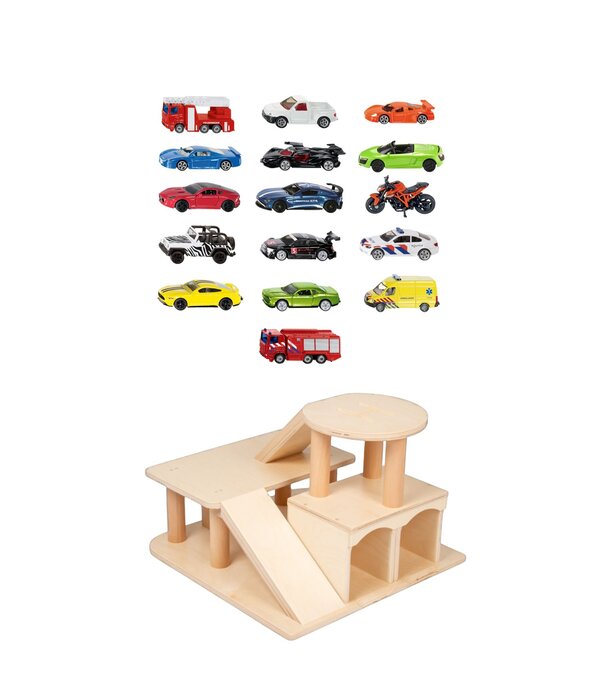 JUTTER & Co. JUTTER & Co. || Ready to Play Speelpakket - Van Dijk Toys Houten Garage Pakket  Peuter & Kleuter