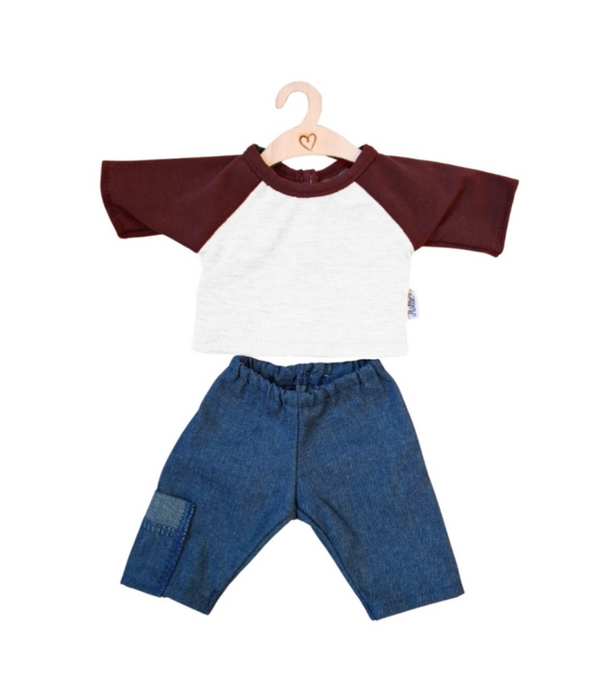 Hollie Hollie - Poppen Kledingset -  Broek & Shirt - Wit Bordeaux