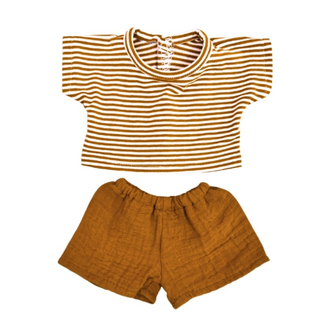 Hollie Poppen Kledingset -  Broek & Shirt - Caramel Gestreept