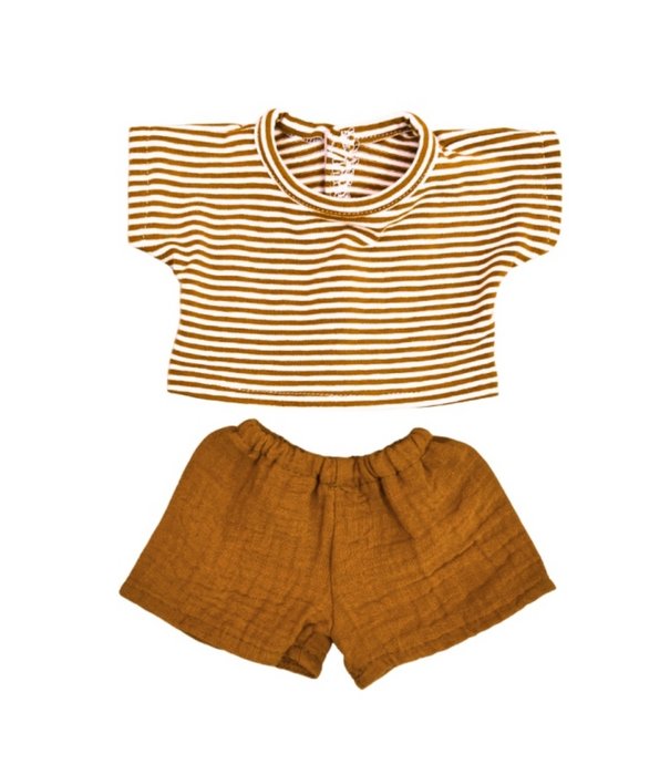 Hollie Hollie - Poppen Kledingset -  Broek & Shirt - Caramel Gestreept