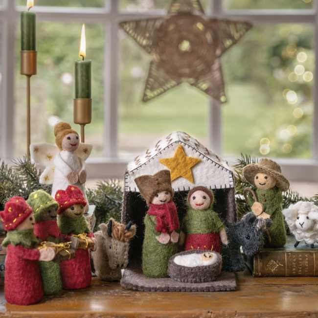 Sjaal met Verhaal - Kerststal Rood-Groen