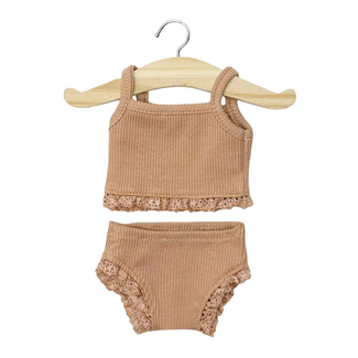 Minikane Poppen Kledingset - Hemdje & Onderbroek Licht Bruin met Kant (pop 34 cm)