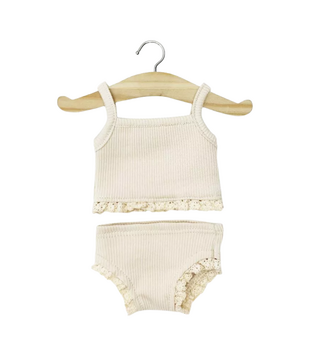 Poppen Kledingset - Hemdje & Onderbroek Ecru met Kant (pop 34 cm)
