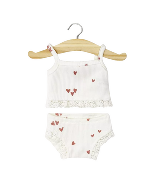 Poppen Kledingset - Hemdje & Onderbroek Hartjes met Kant (pop 34 cm)