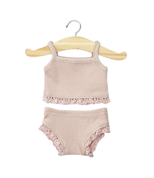 Poppen Kledingset - Hemdje & Onderbroek Oud Roze met Kant (pop 34 cm)