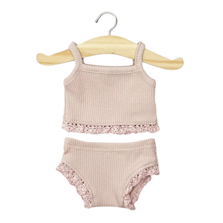 Minikane Poppen Kledingset - Hemdje & Onderbroek Oud Roze met Kant (pop 34 cm)