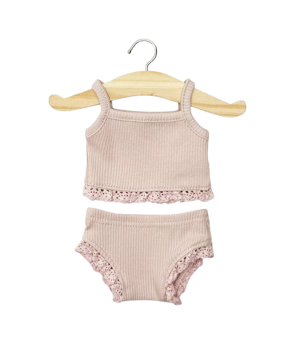 Minikane Minikane - Poppen Kledingset - Hemdje & Onderbroek Oud Roze met Kant (pop 34 cm)