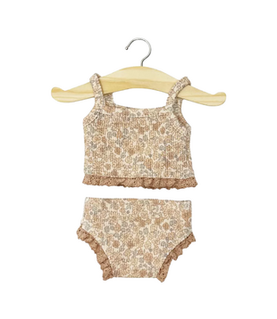 Poppen Kledingset - Hemdje & Onderbroek Bloemetjes met Kant (pop 34 cm)