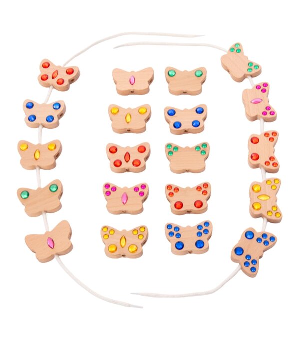 TickiT TickiT - Houten Vlinder Glitterstenen Rijgkralen (23-delig)