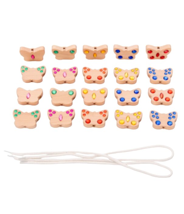 TickiT TickiT - Houten Vlinder Glitterstenen Rijgkralen (23-delig)