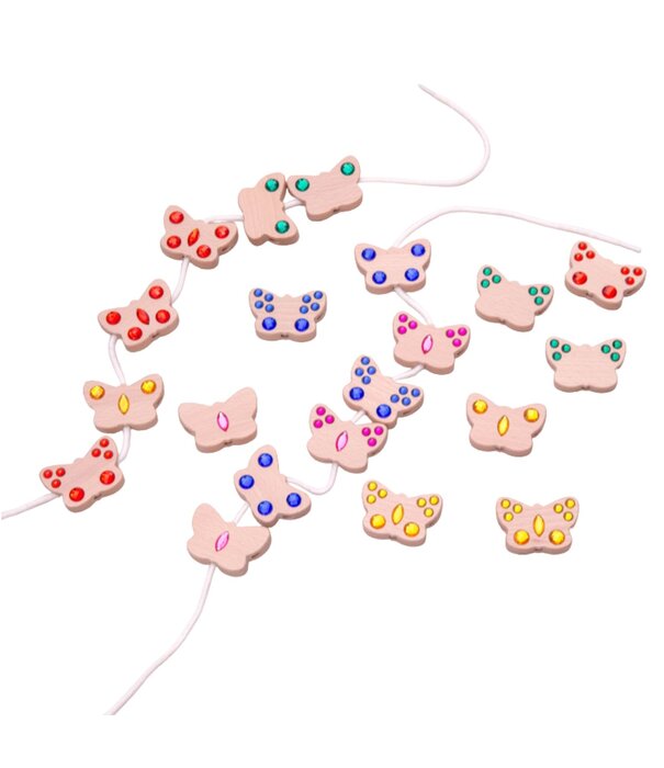 TickiT TickiT - Houten Vlinder Glitterstenen Rijgkralen (23-delig)