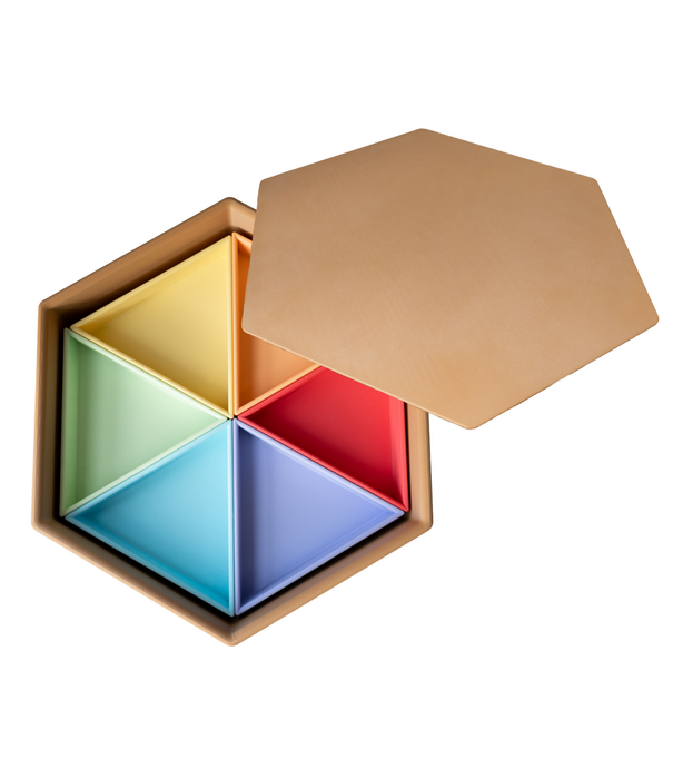 Grennn - Speelbak Mandigo met Inlegdriehoeken en deksel Pastel (8-delig)