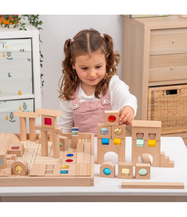 TickiT Tickit - Houten Bouwset met Transparante Stenen Dorp (83-delig)