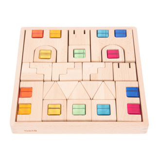 TickiT Houten Bouwset met Transparante Stenen Huisjes (40-delig)