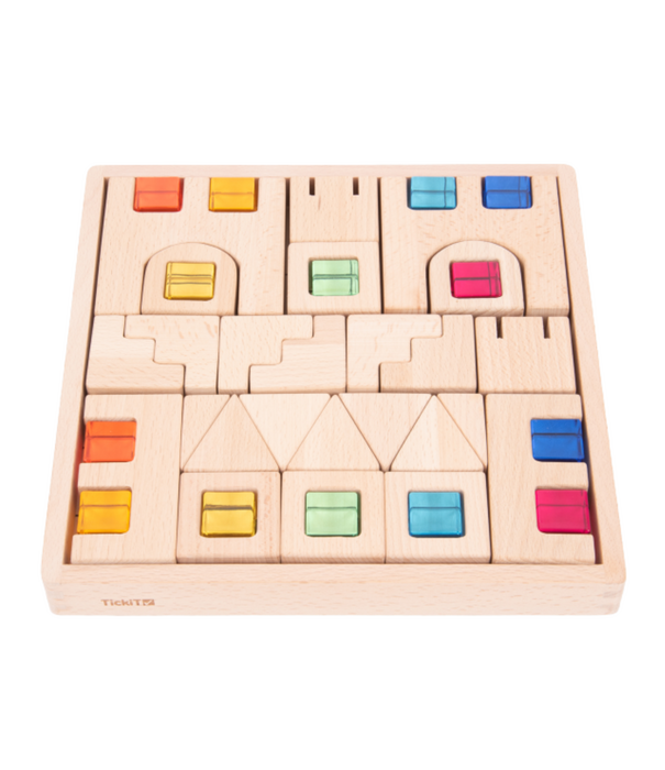 TickiT Tickit - Houten Bouwset met Transparante Stenen Huisjes (40-delig)