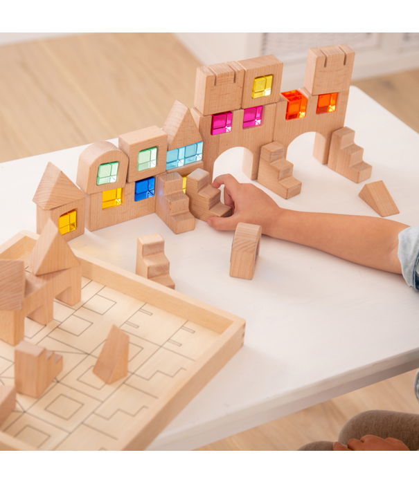 TickiT Tickit - Houten Bouwset met Transparante Stenen Huisjes (40-delig)