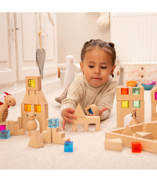 TickiT Tickit - Houten Bouwset met Transparante Stenen Huisjes (40-delig)