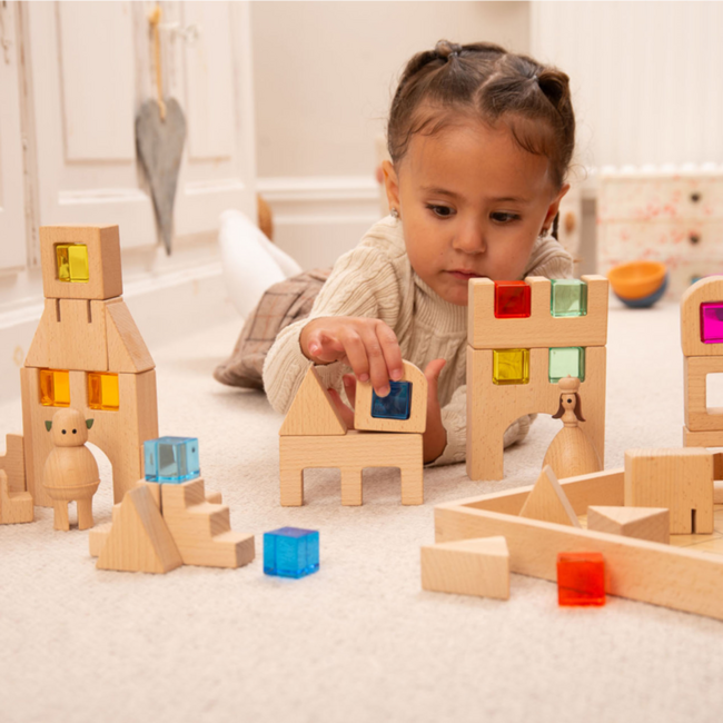 Tickit - Houten Bouwset met Transparante Stenen Huisjes (40-delig)