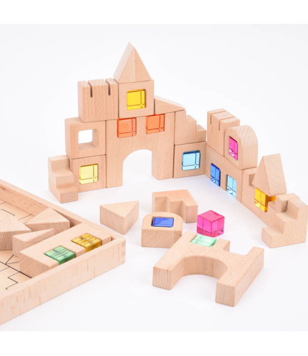 TickiT Tickit - Houten Bouwset met Transparante Stenen Huisjes (40-delig)