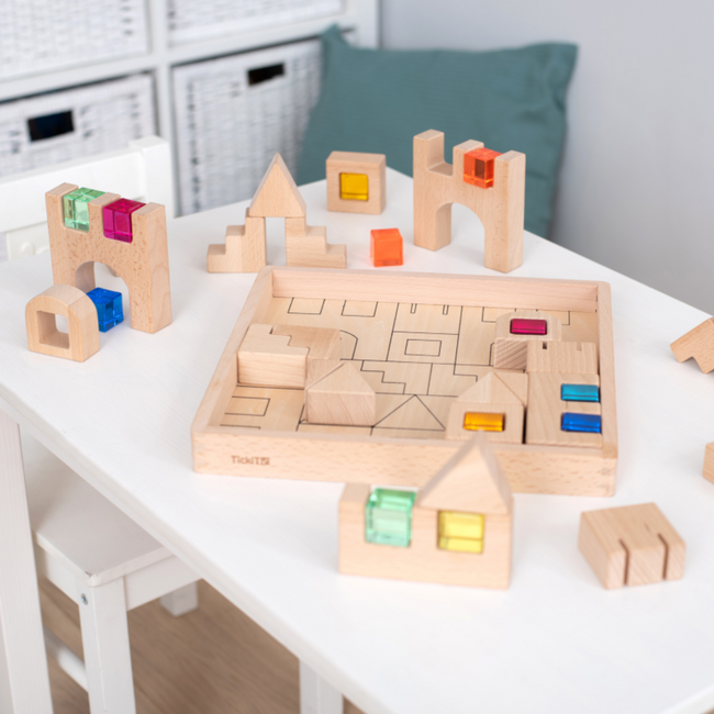 Tickit - Houten Bouwset met Transparante Stenen Huisjes (40-delig)